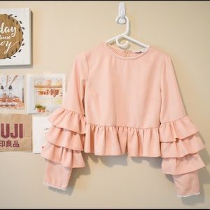 Endless Rose Tiered Ruffle Sleeve Peplum Blouse